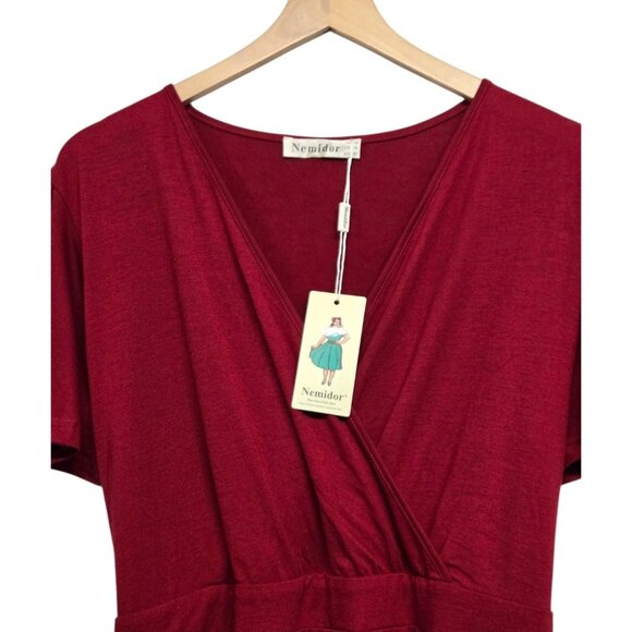 Nemidor Women Plus Size 18 Burgundy Surplice V Neck Dress Flutter Sleeve Classic - Picture 5 of 7